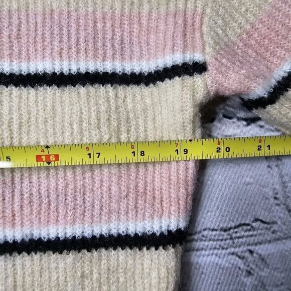 HM Divided Wool Blend Cream Pink Black Stripe Crew Neck Knit Sweater Size S - Picture 7 of 9